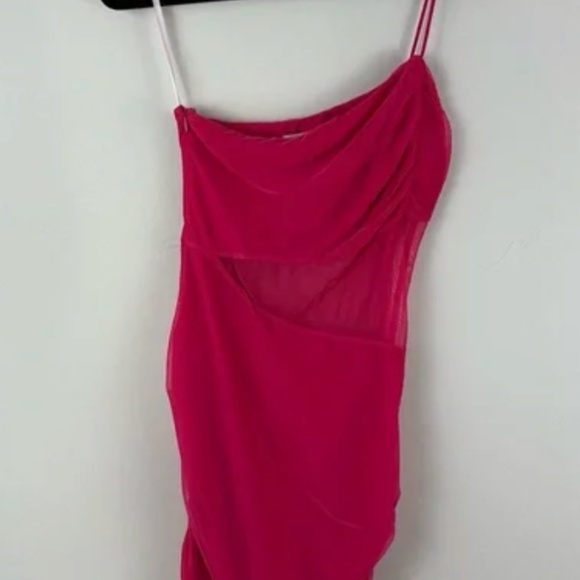 Superdown | Jerica Mesh Mini Dress One Shoulder Mini Size Medium Hot Pink - Picture 2 of 5